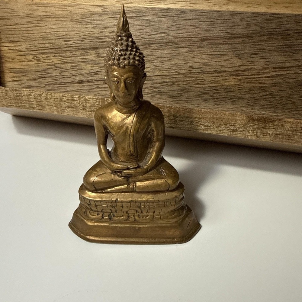 Vintage Seated Buddha Statue Bronze Finish